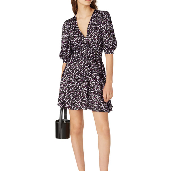 Chinti & Parker Gabriel Floral Mini Dress Women's 6 Black Purple Floral RTR - Picture 1 of 13